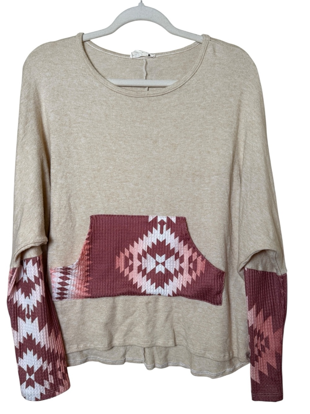 Avery Medium Cream Aztec Print Lightweight Sweater Top